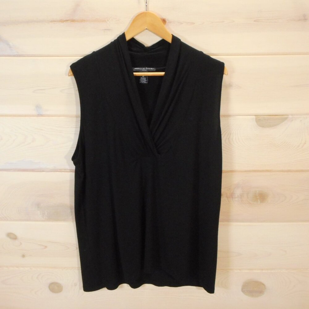 Marina Luna Women's Plus Size 2X Sleeveless Top V-neck Solid Black Stretch Knit